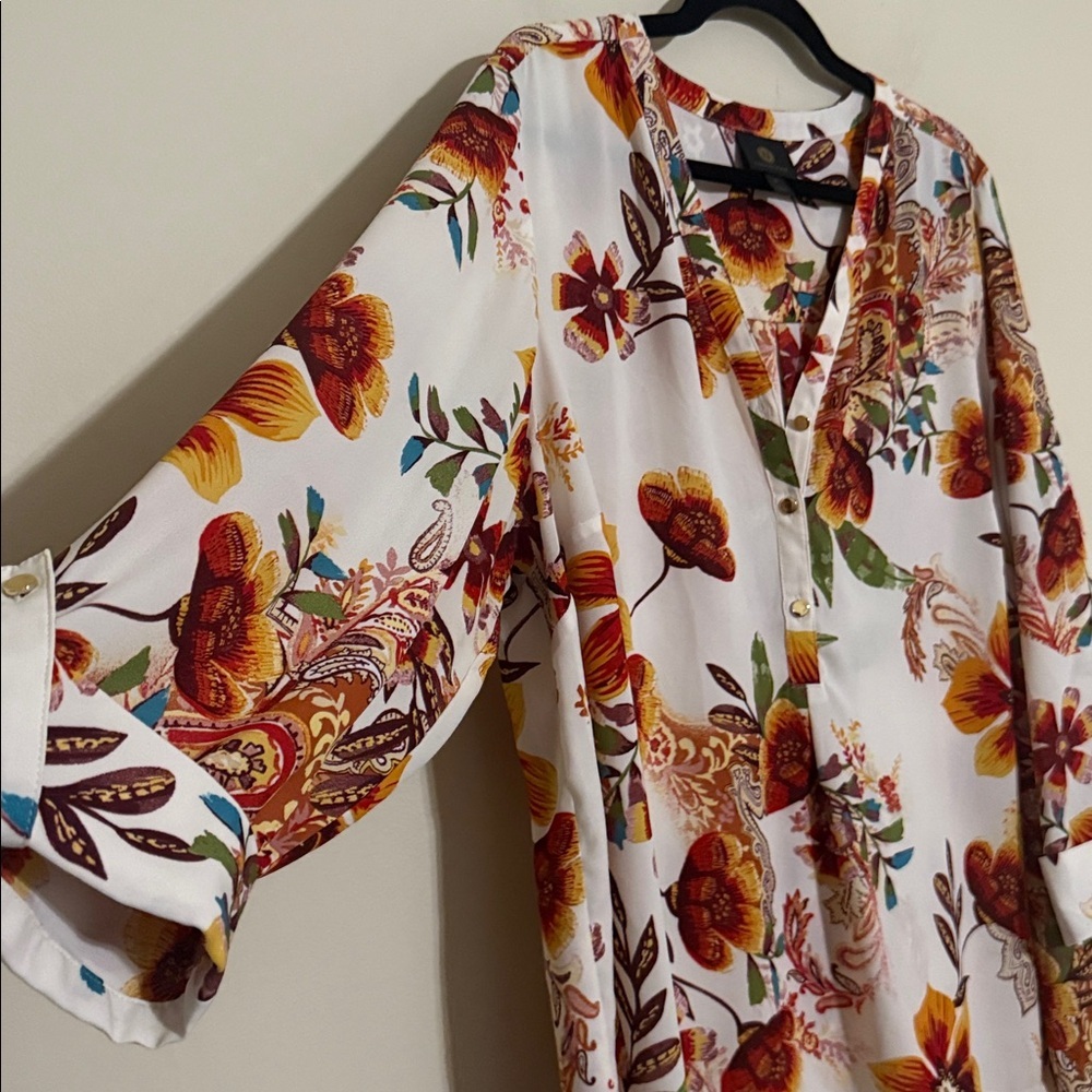 JM Collection White Orange Floral Blouse women 2X casual office boho festival - Picture 7 of 8